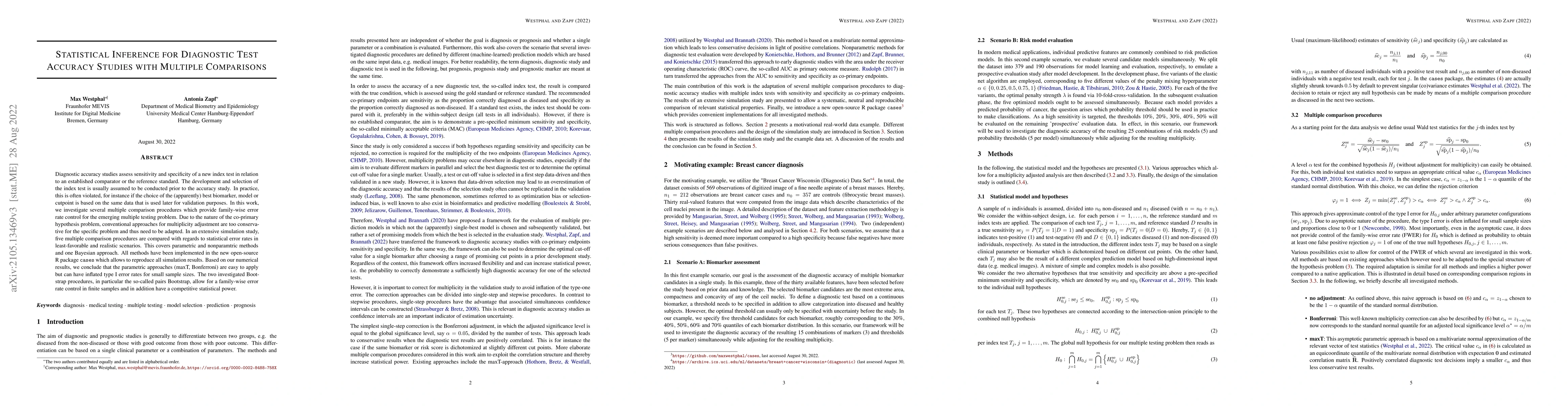 Thumbnail for Statistical Inference for Diagnostic Test Accuracy Studies with Multiple
  Comparisons