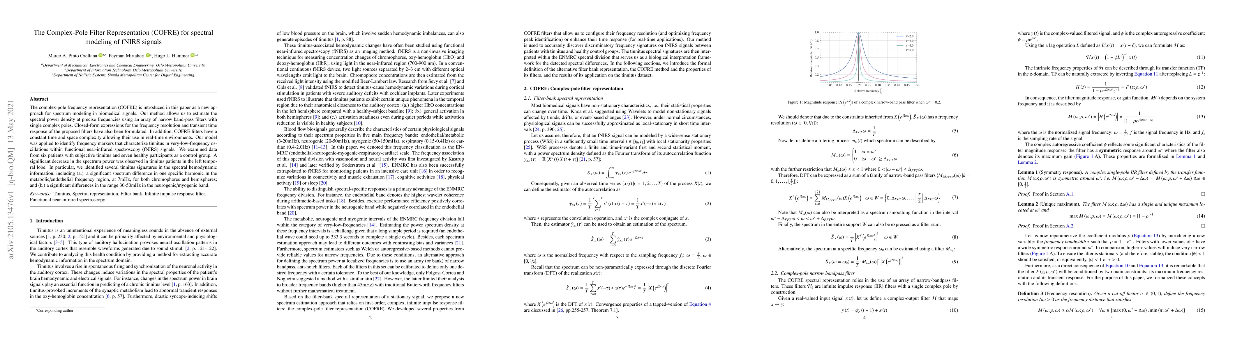 Thumbnail for The Complex-Pole Filter Representation (COFRE) for spectral modeling of
  fNIRS signals