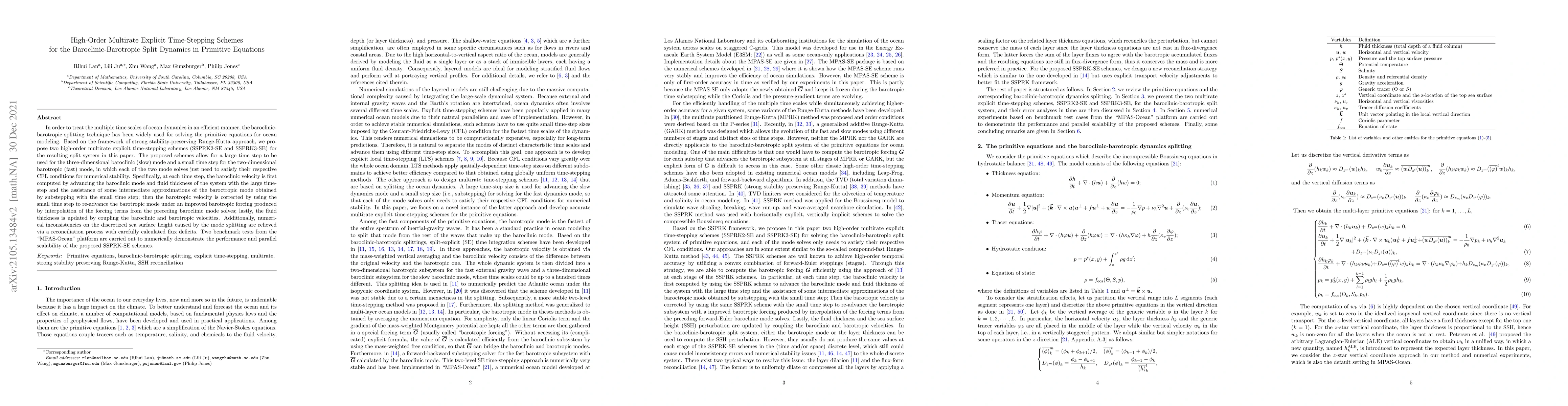 Thumbnail for High-Order Multirate Explicit Time-Stepping Schemes for the
  Baroclinic-Barotropic Split Dynamics in Primitive Equations
