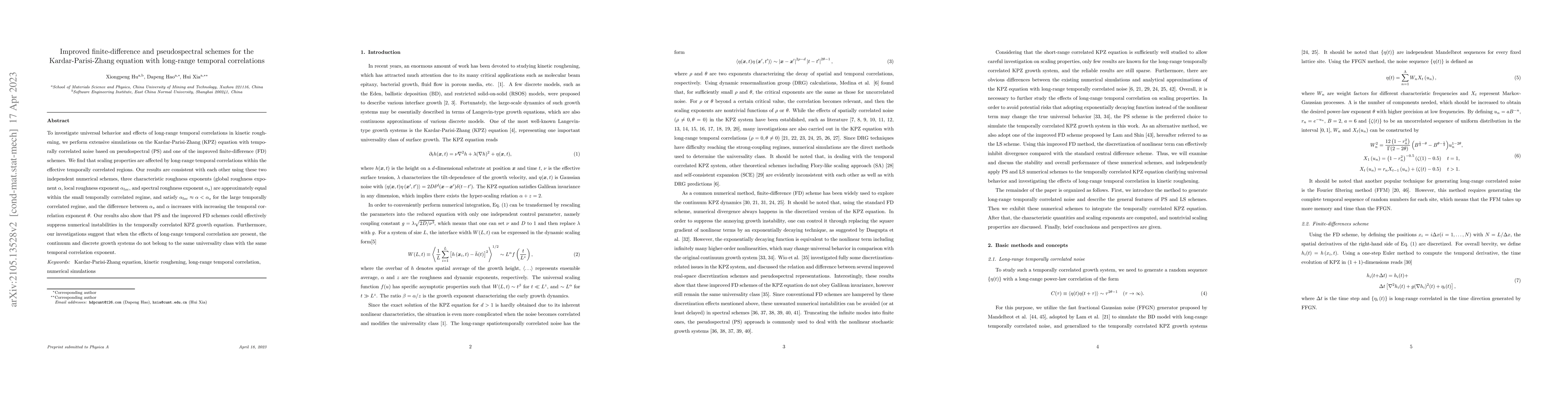 Thumbnail for Improved finite-difference and pseudospectral schemes for the
  Kardar-Parisi-Zhang equation with long-range temporal correlations