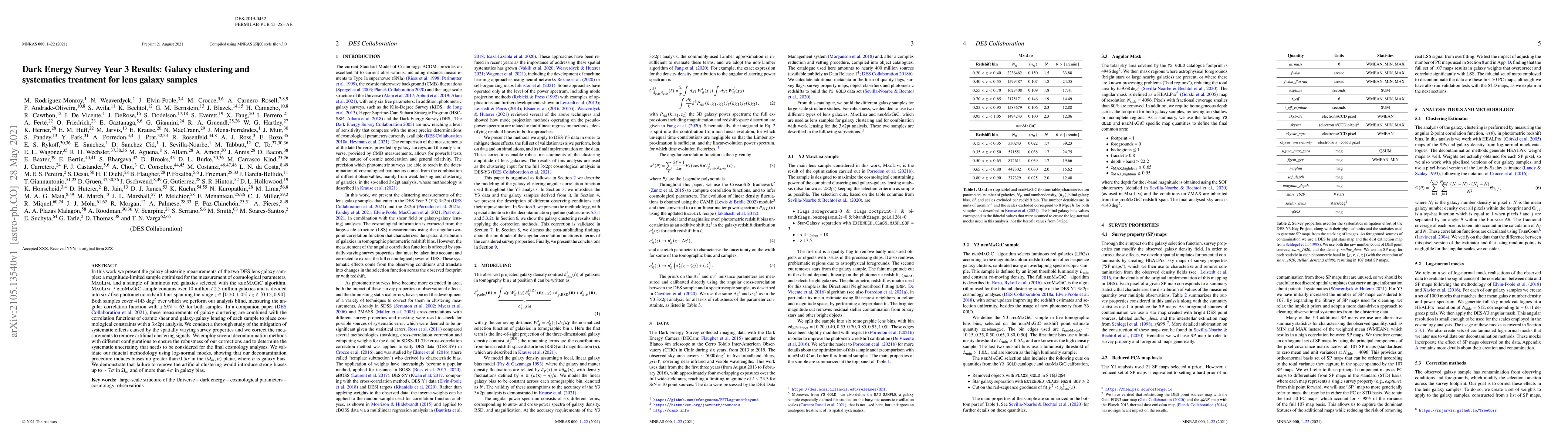 Thumbnail for Dark Energy Survey Year 3 Results: Galaxy clustering and systematics
  treatment for lens galaxy samples