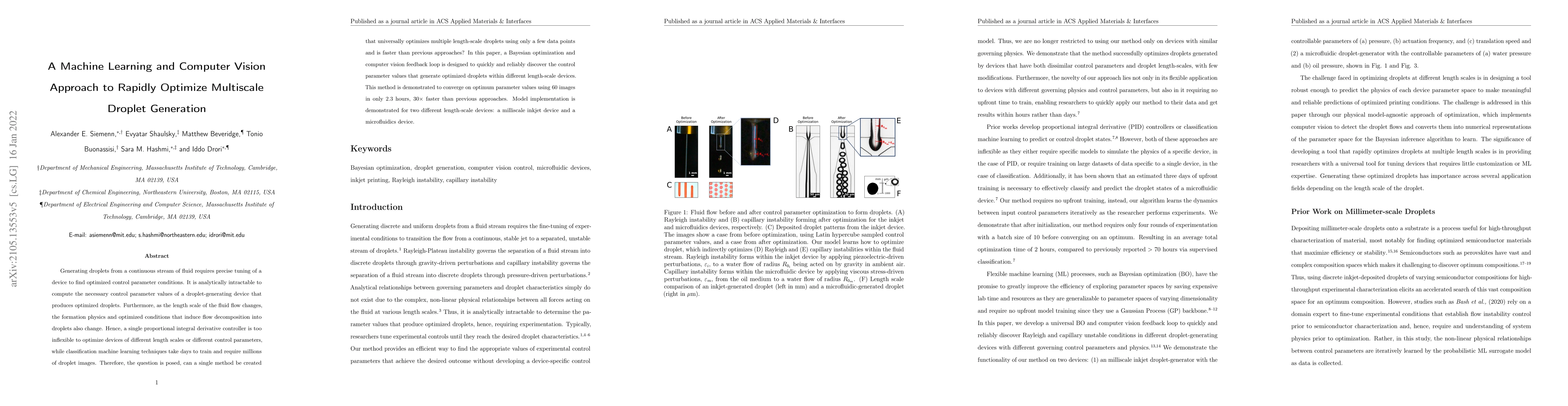 Thumbnail for A Machine Learning and Computer Vision Approach to Rapidly Optimize
  Multiscale Droplet Generation