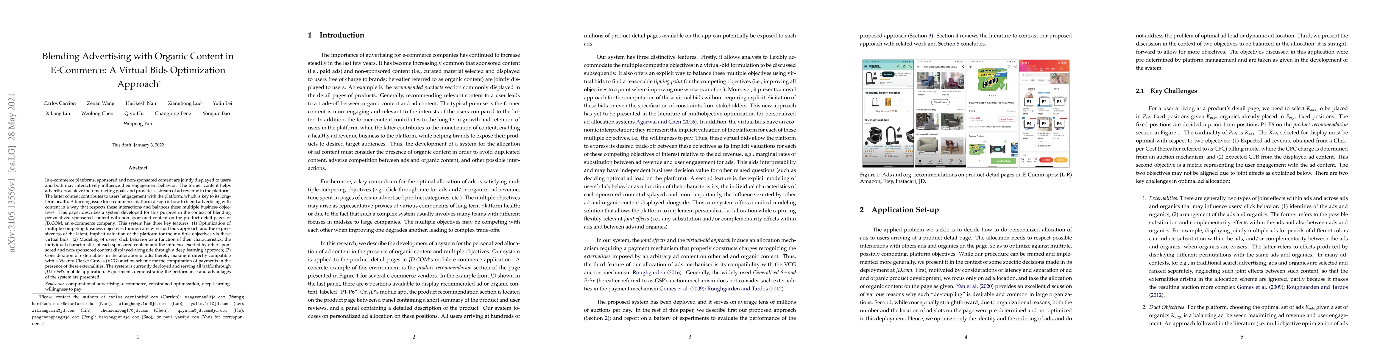 Thumbnail for Blending Advertising with Organic Content in E-Commerce: A Virtual Bids
  Optimization Approach