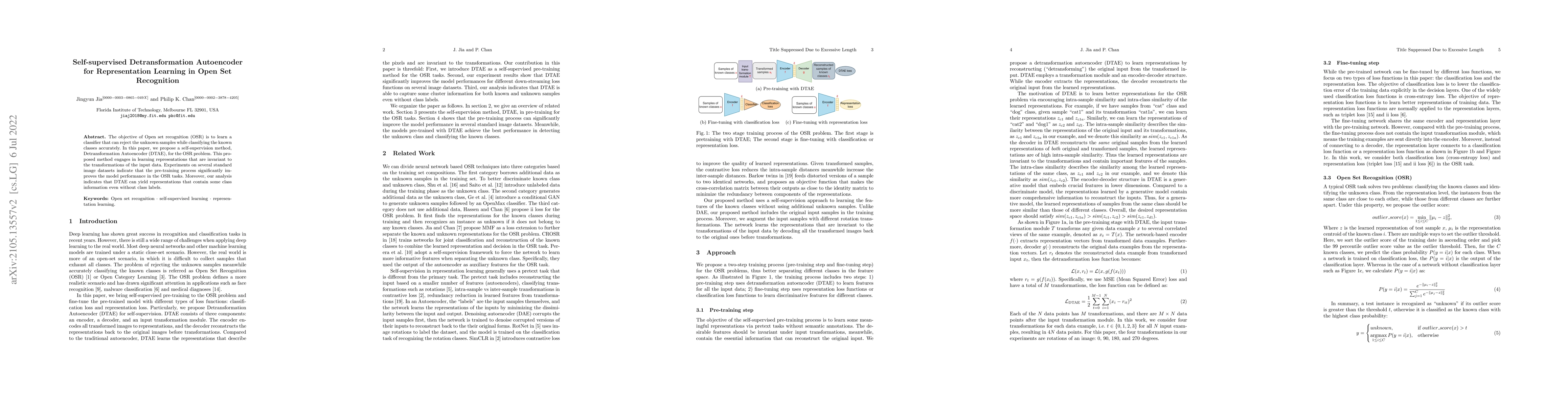Thumbnail for Self-supervised Detransformation Autoencoder for Representation Learning
  in Open Set Recognition