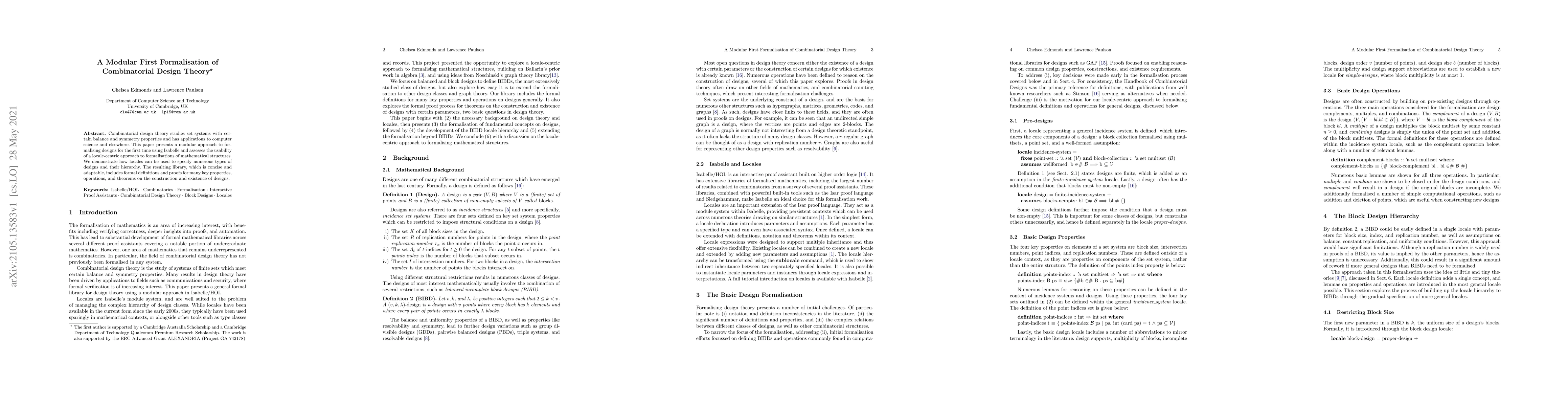 Thumbnail for A Modular First Formalisation of Combinatorial Design Theory