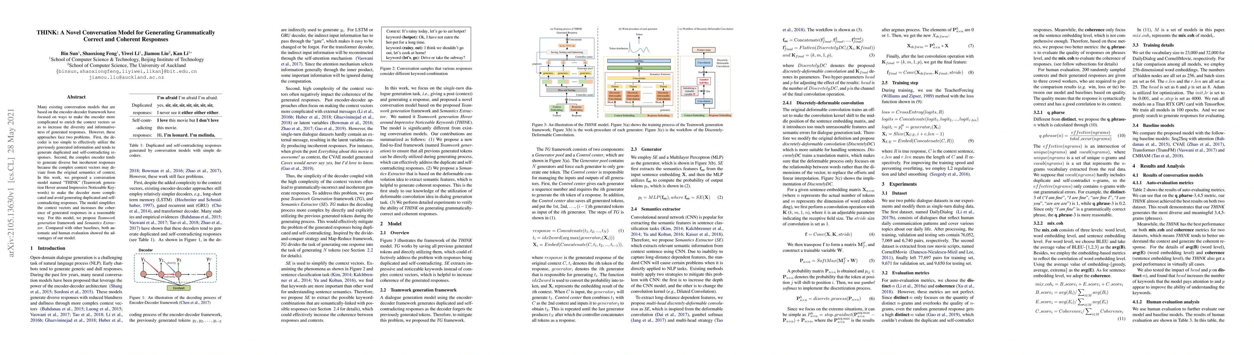 Thumbnail for THINK: A Novel Conversation Model for Generating Grammatically Correct
  and Coherent Responses