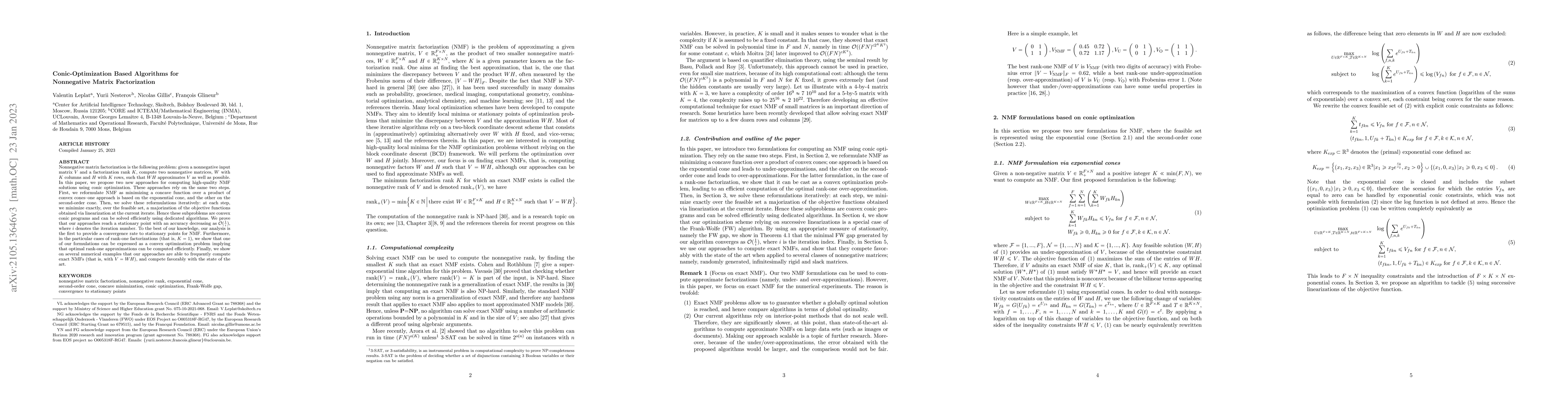 Thumbnail for Conic-Optimization Based Algorithms for Nonnegative Matrix Factorization