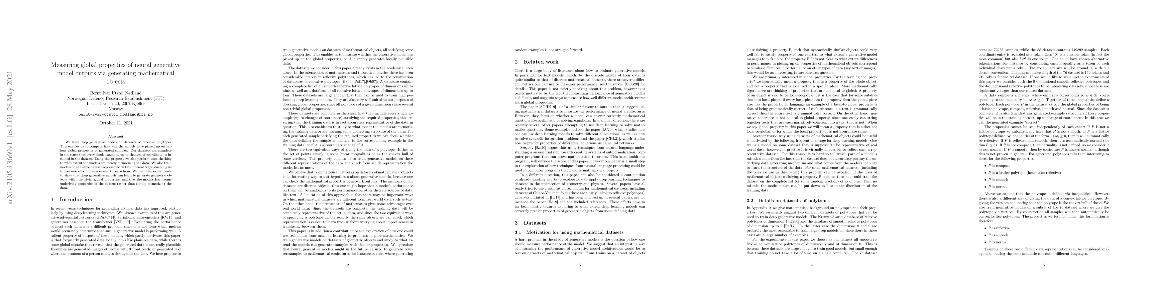 Thumbnail for Measuring global properties of neural generative model outputs via
  generating mathematical objects
