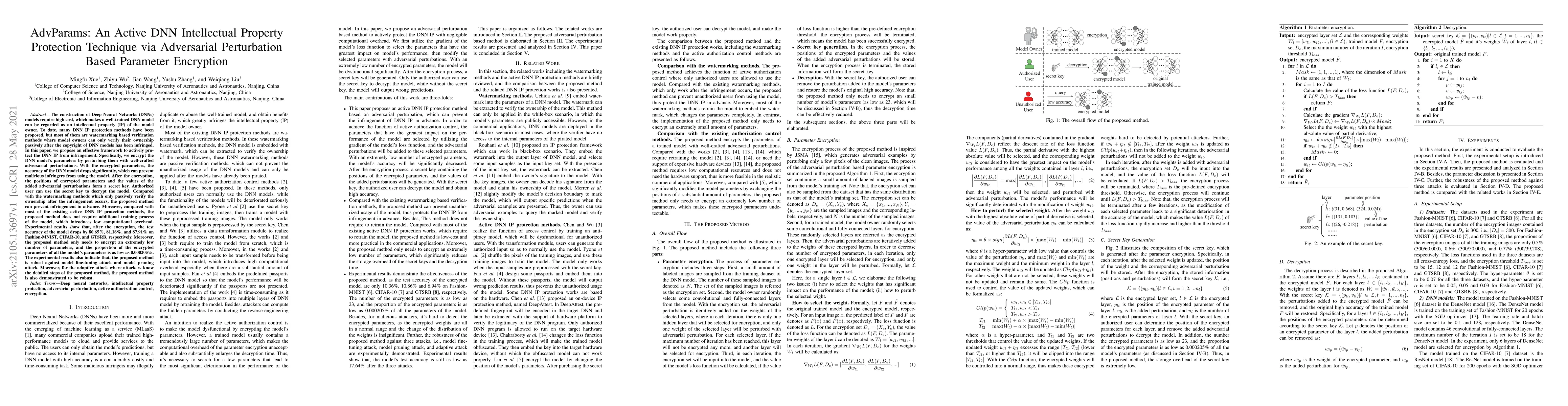 Thumbnail for AdvParams: An Active DNN Intellectual Property Protection Technique via
  Adversarial Perturbation Based Parameter Encryption