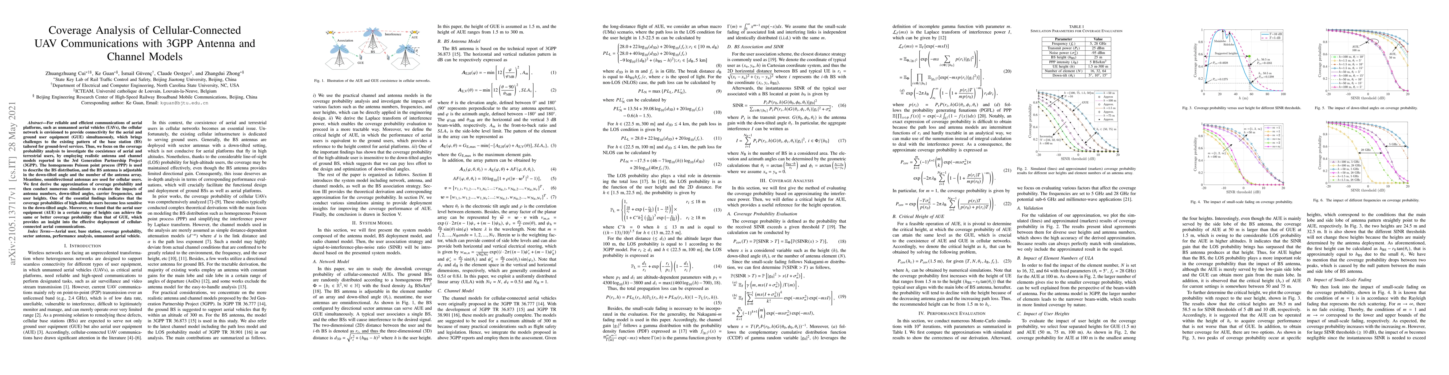 Thumbnail for Coverage Analysis of Cellular-Connected UAV Communications with 3GPP
  Antenna and Channel Models