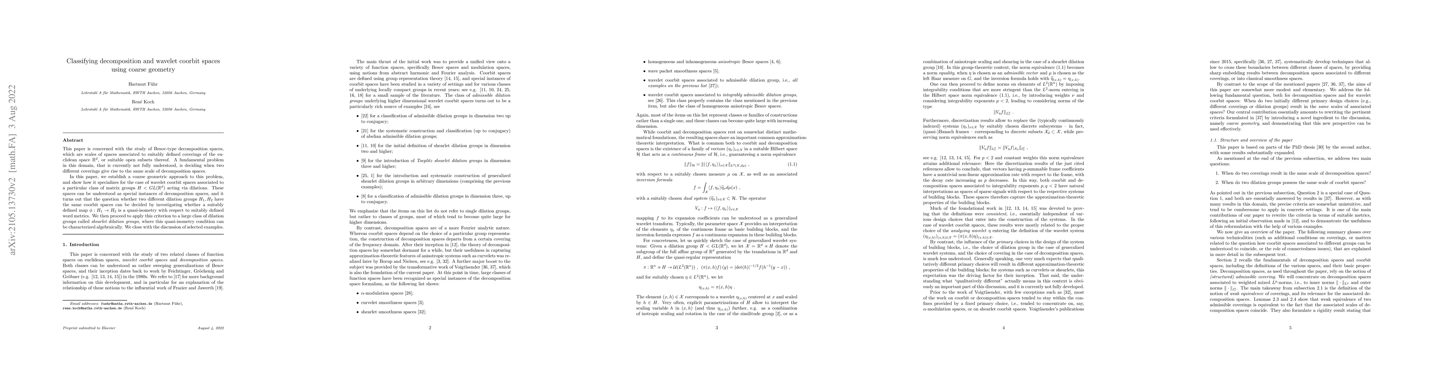 Thumbnail for Classifying decomposition and wavelet coorbit spaces using coarse
  geometry