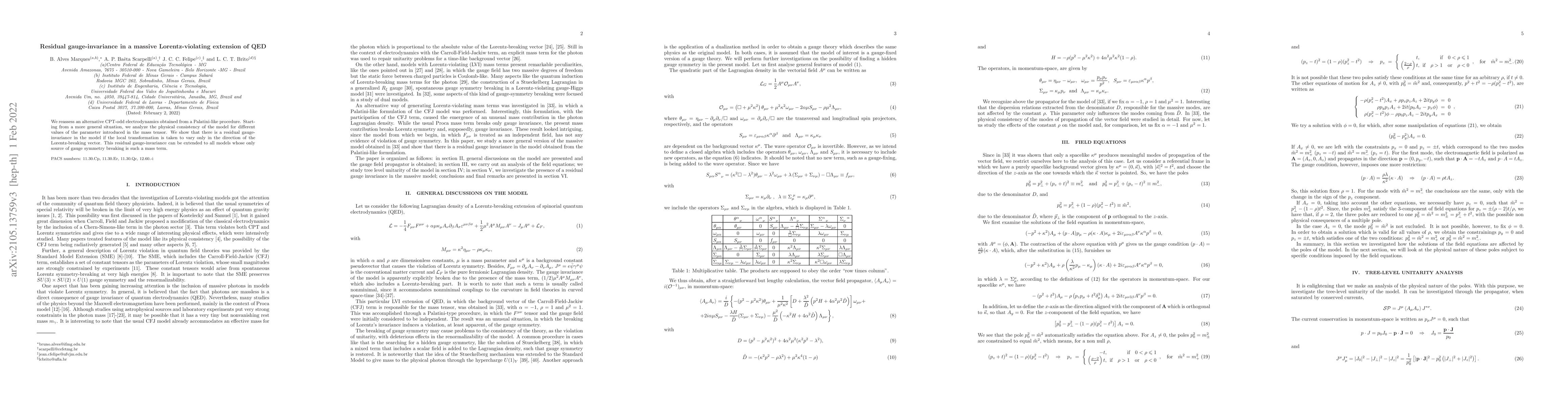 Thumbnail for Residual gauge-invariance in a massive Lorentz-violating extension of
  QED