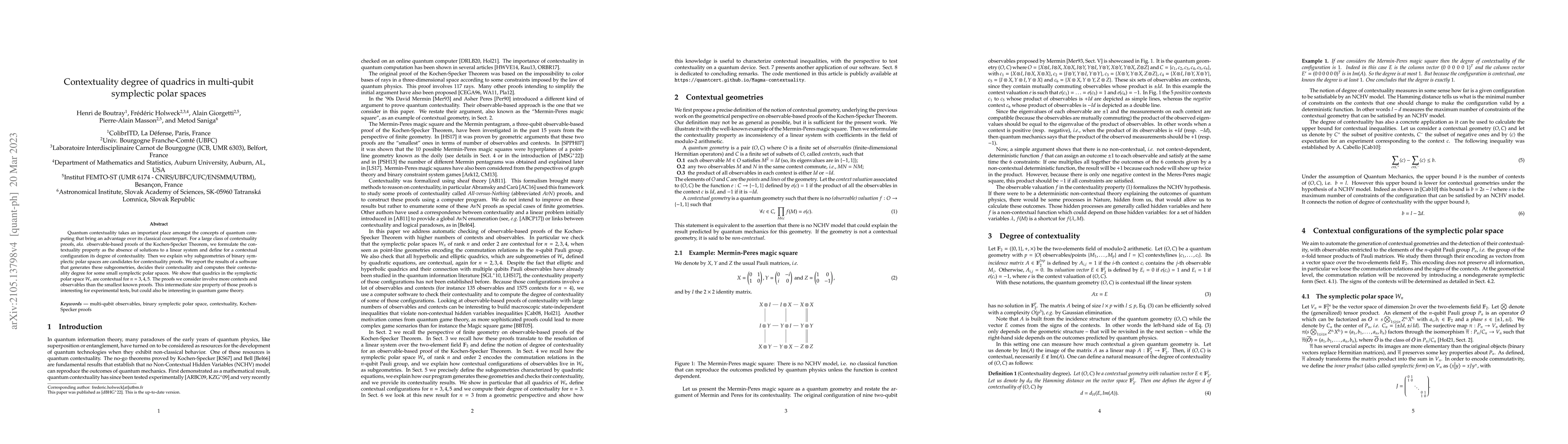 Thumbnail for Contextuality degree of quadrics in multi-qubit symplectic polar spaces