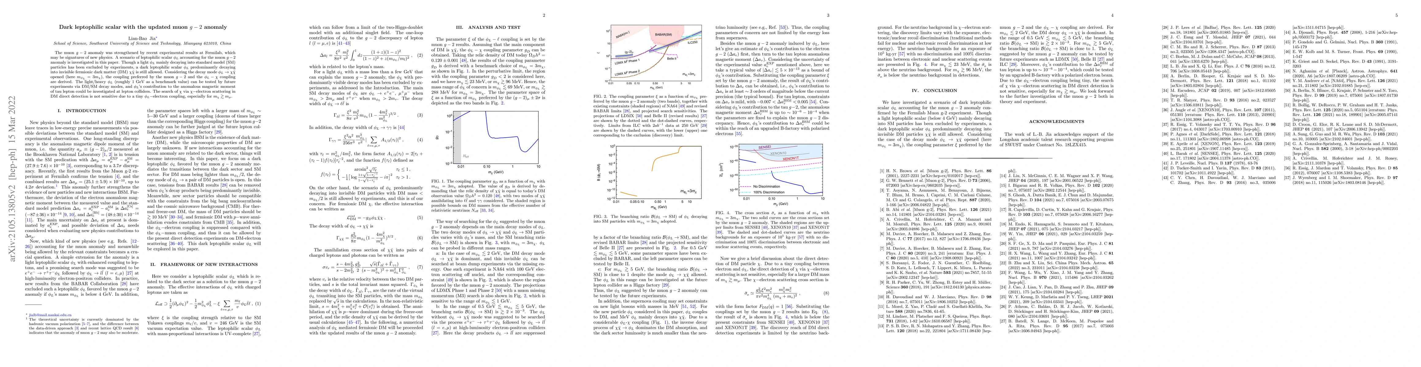 Thumbnail for Dark leptophilic scalar with the updated muon $g-2$ anomaly
