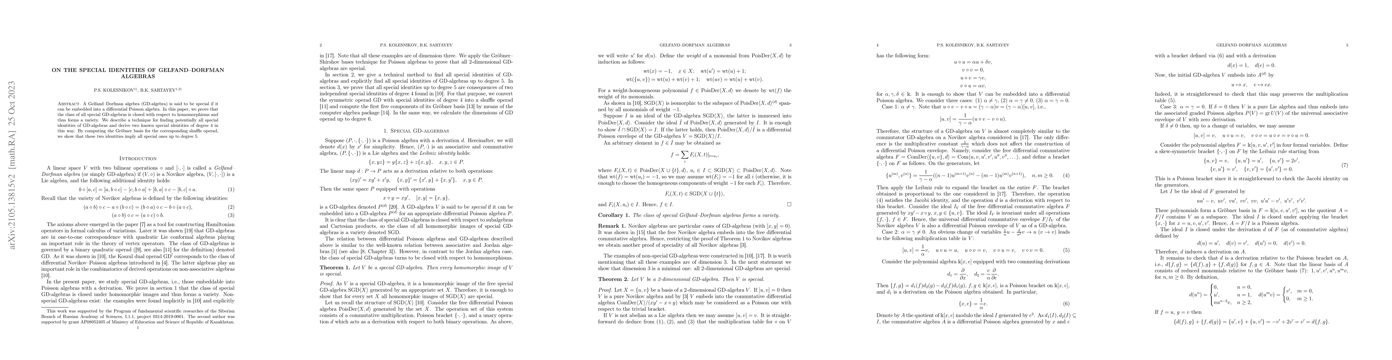 Thumbnail for On the special identities of Gelfand--Dorfman algebras