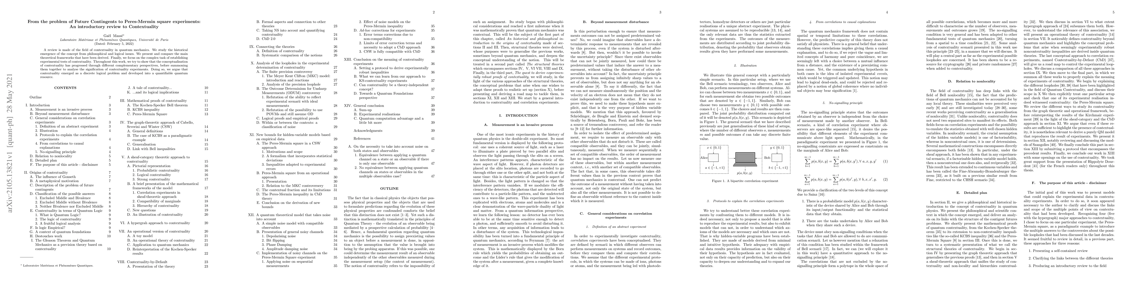 Thumbnail for From the problem of Future Contingents to Peres-Mermin square
  experiments: An introductory review to Contextuality