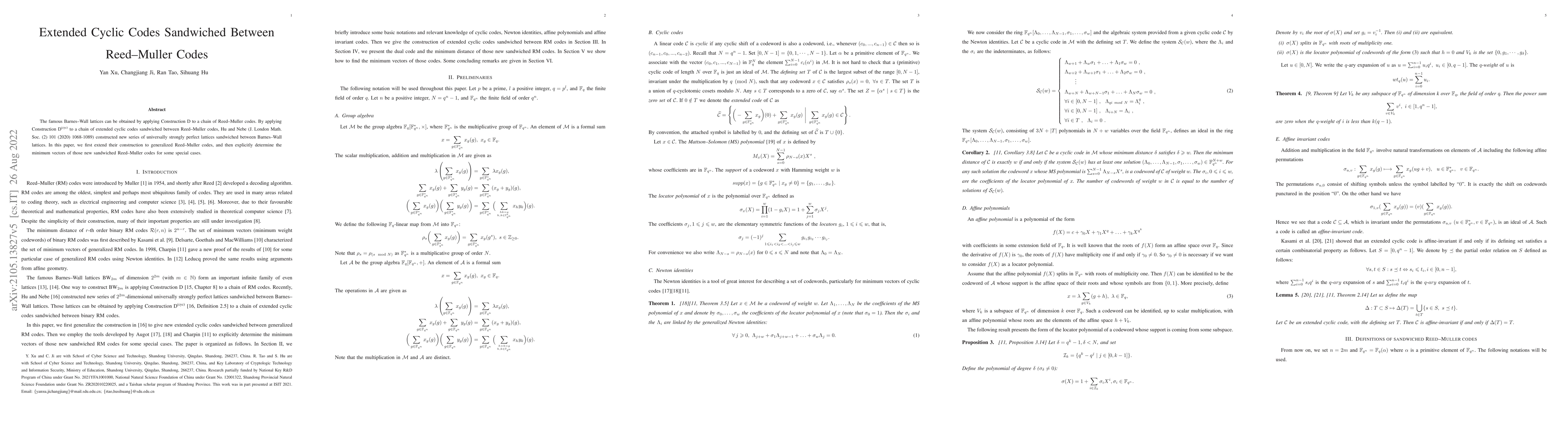 Thumbnail for Extended Cyclic Codes Sandwiched Between Reed-Muller Codes