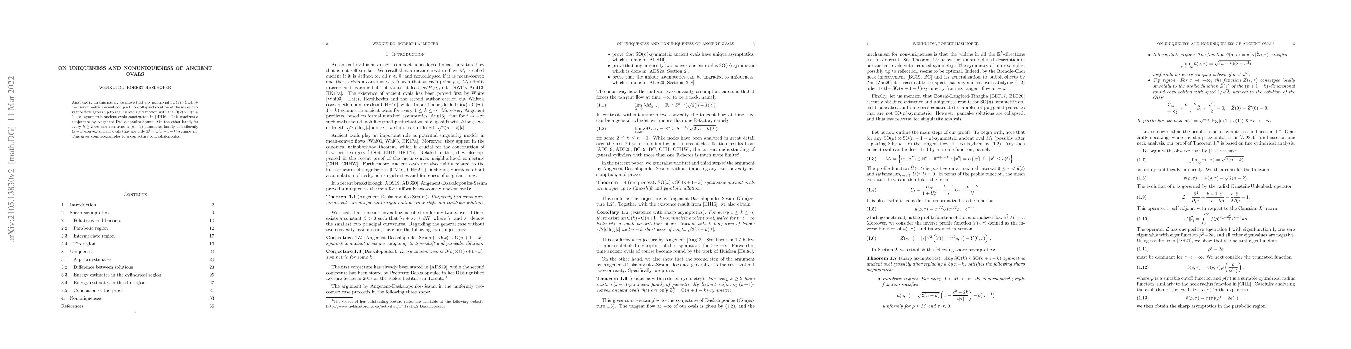 Thumbnail for On uniqueness and nonuniqueness of ancient ovals