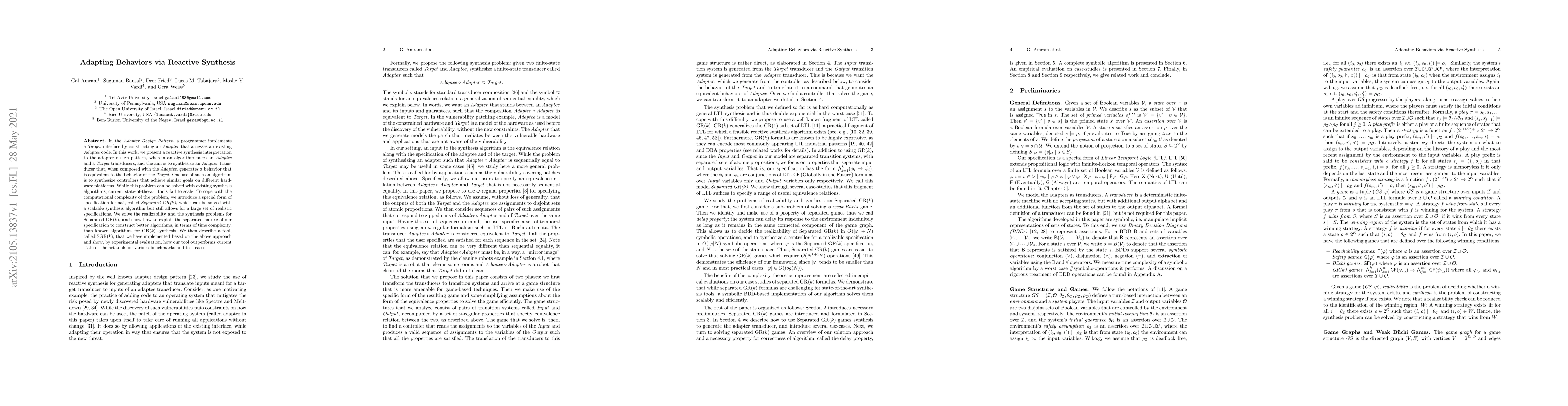 Thumbnail for Adapting Behaviors via Reactive Synthesis