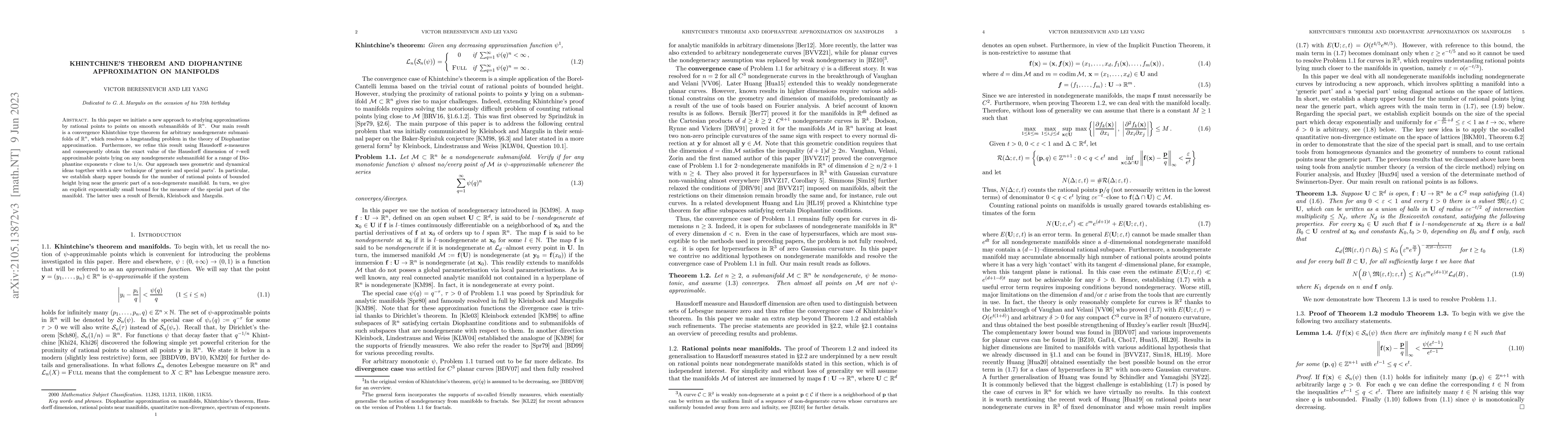 Thumbnail for Khintchine's theorem and Diophantine approximation on manifolds