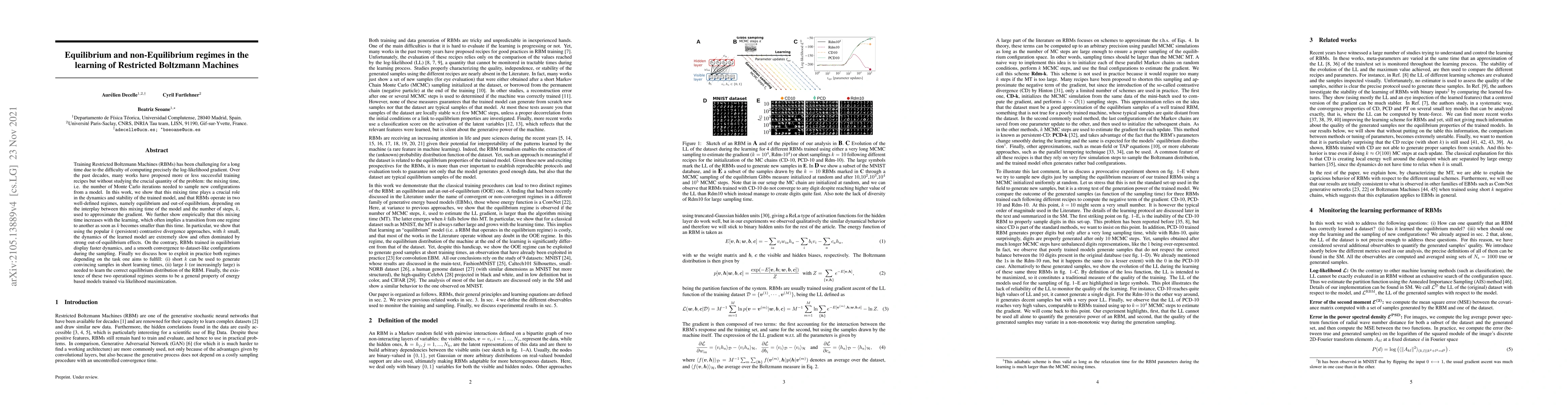 Thumbnail for Equilibrium and non-Equilibrium regimes in the learning of Restricted
  Boltzmann Machines