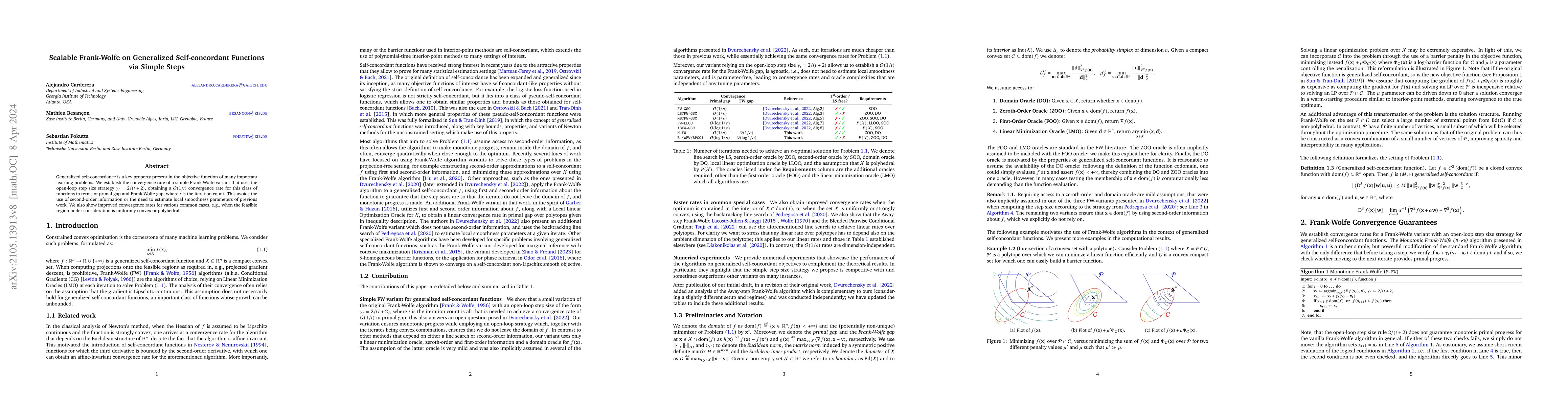 Thumbnail for Scalable Frank-Wolfe on Generalized Self-concordant Functions via Simple
  Steps