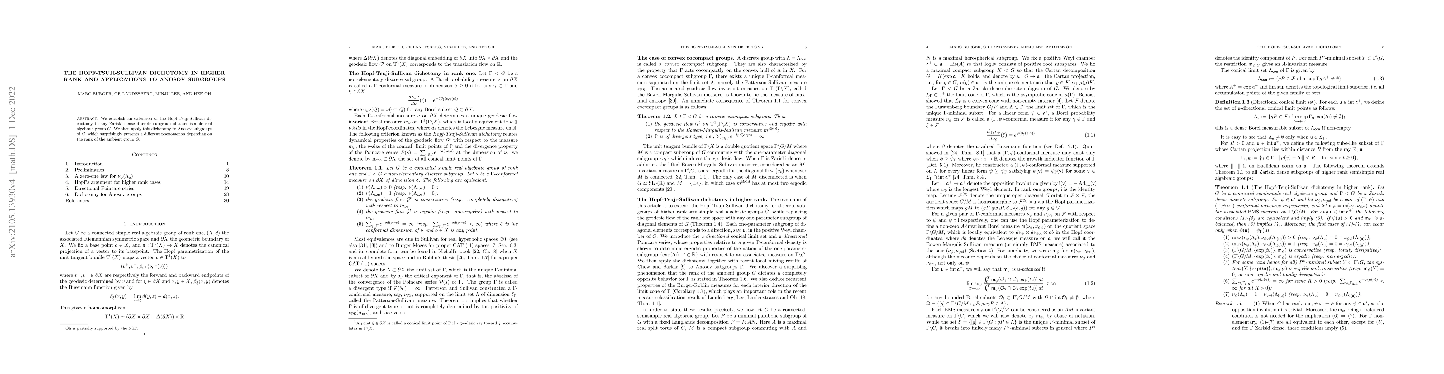 Thumbnail for The Hopf-Tsuji-Sullivan dichotomy in higher rank and applications to
  Anosov subgroups