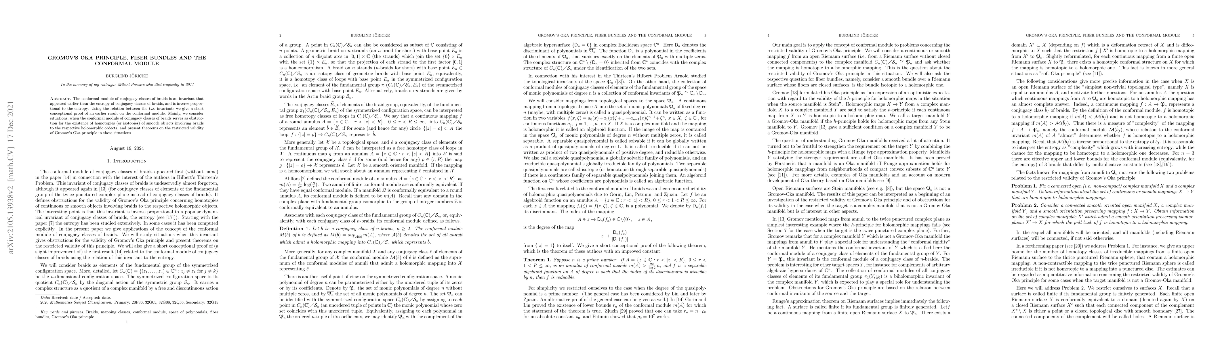 Thumbnail for Gromov's Oka principle, fiber bundles and the conformal module