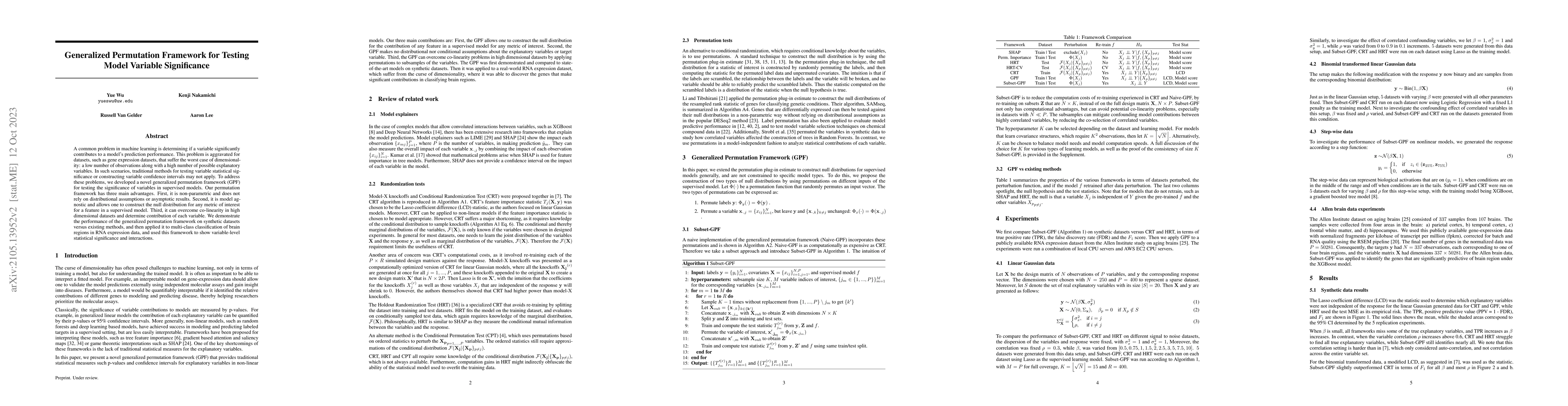 Thumbnail for Generalized Permutation Framework for Testing Model Variable
  Significance