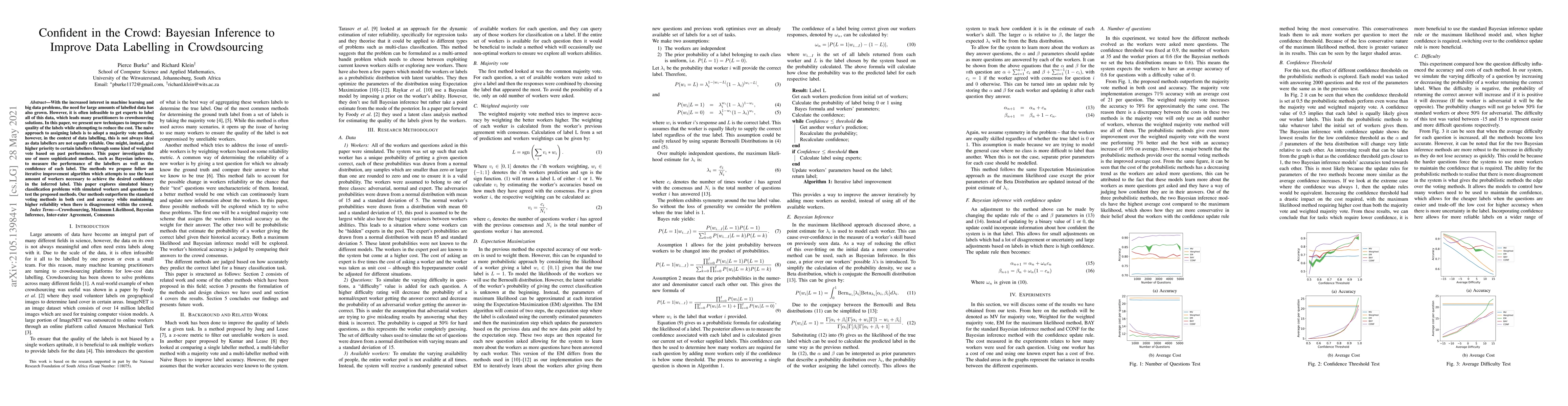 Thumbnail for Confident in the Crowd: Bayesian Inference to Improve Data Labelling in
  Crowdsourcing