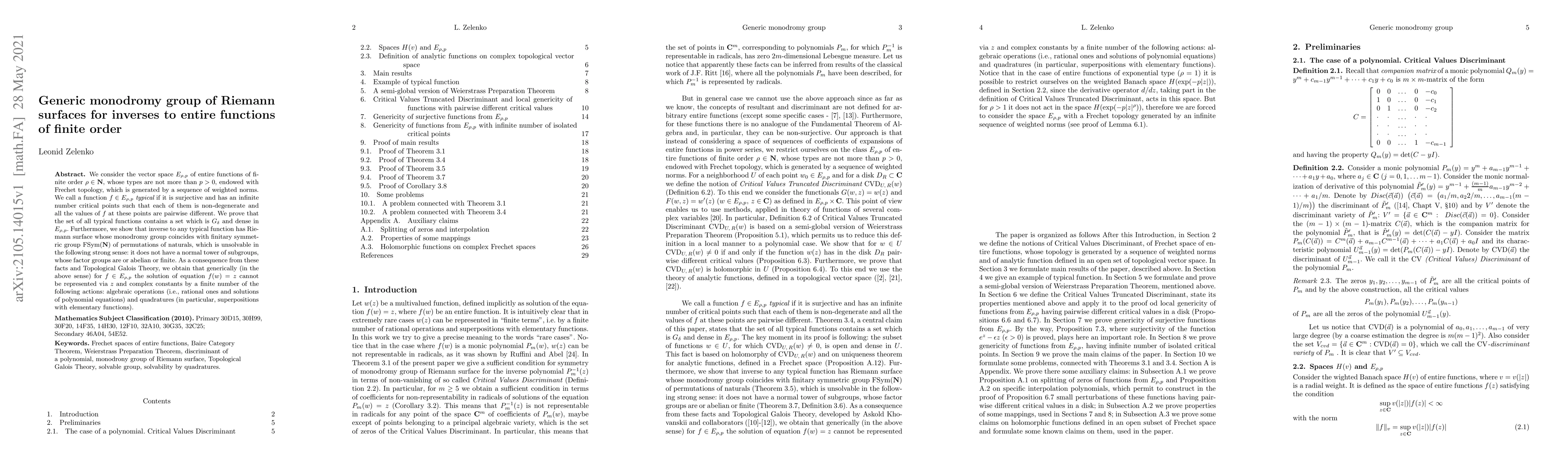 Thumbnail for Generic monodromy group of Riemann surfaces for inverses to entire
  functions of finite order