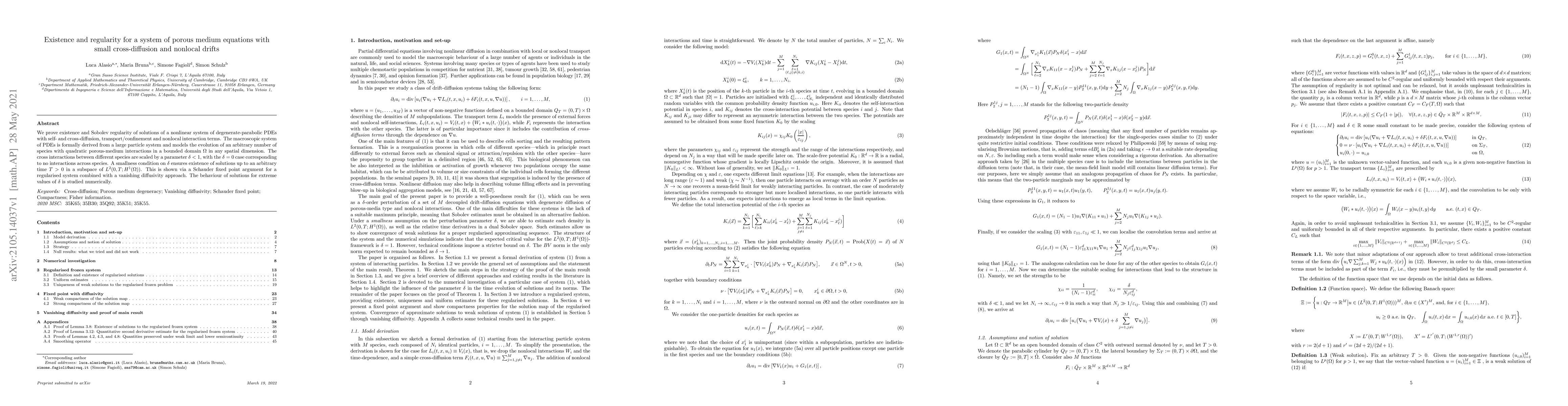 Thumbnail for Existence and regularity for a system of porous medium equations with
  small cross-diffusion and nonlocal drifts