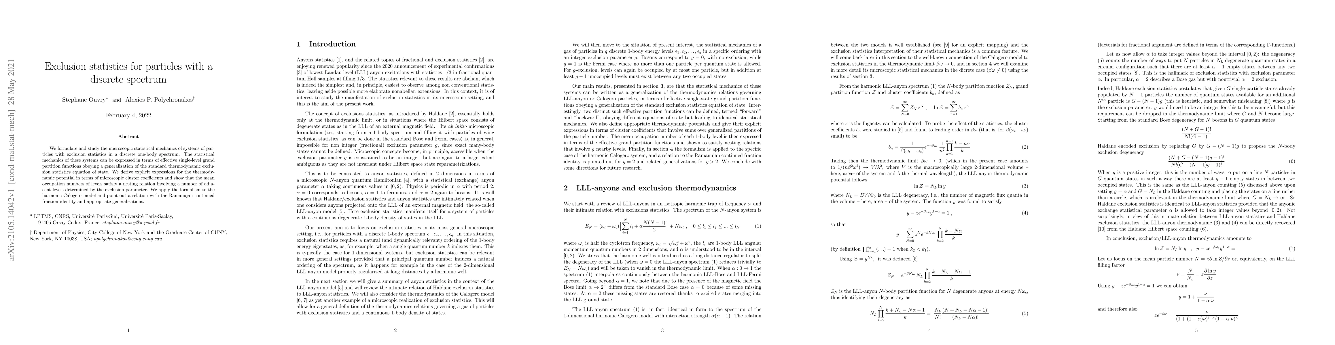 Thumbnail for Exclusion statistics for particles with a discrete spectrum