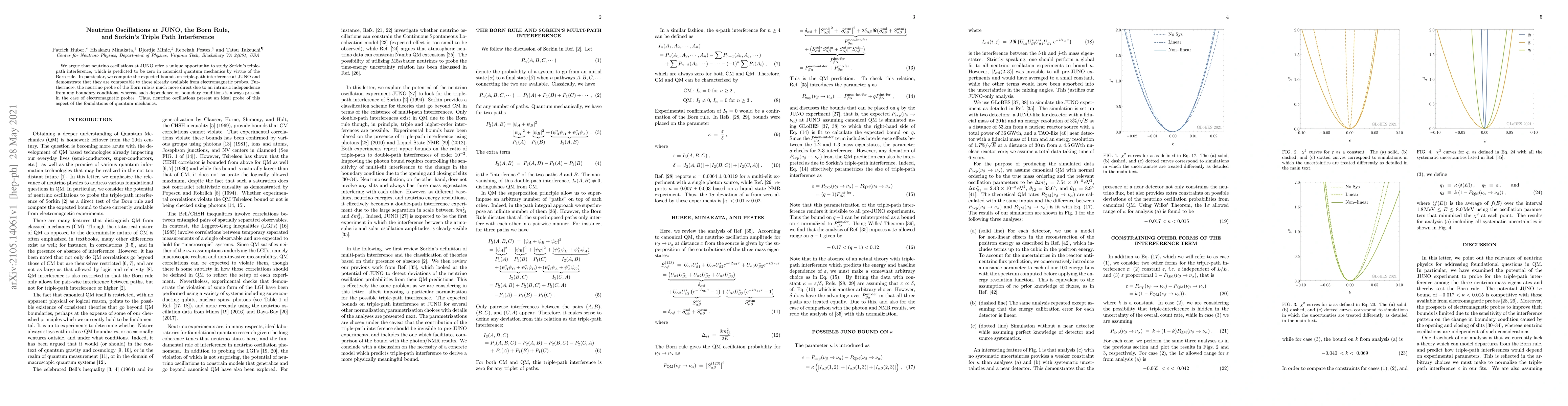 Thumbnail for Neutrino Oscillations at JUNO, the Born Rule, and Sorkin's Triple Path
  Interference