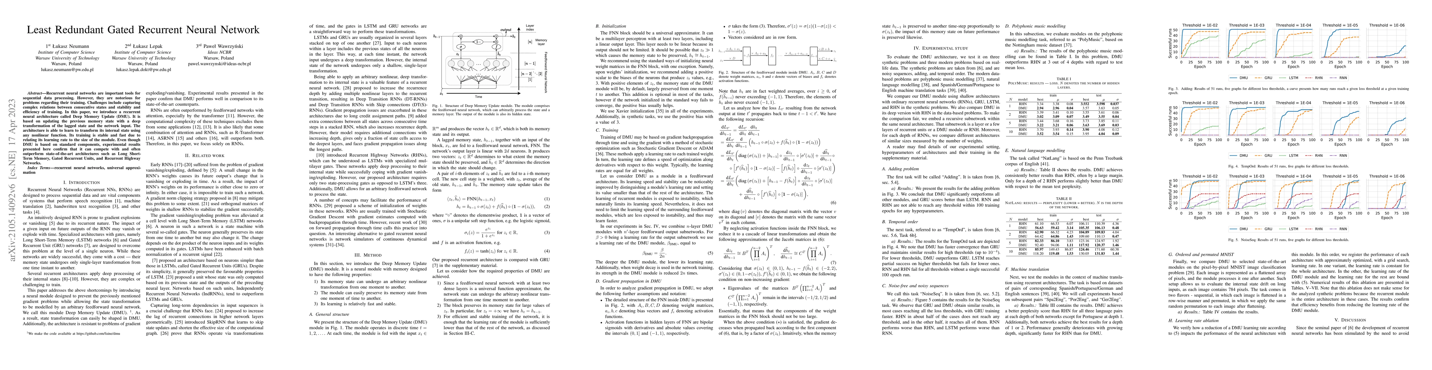 Thumbnail for Least Redundant Gated Recurrent Neural Network