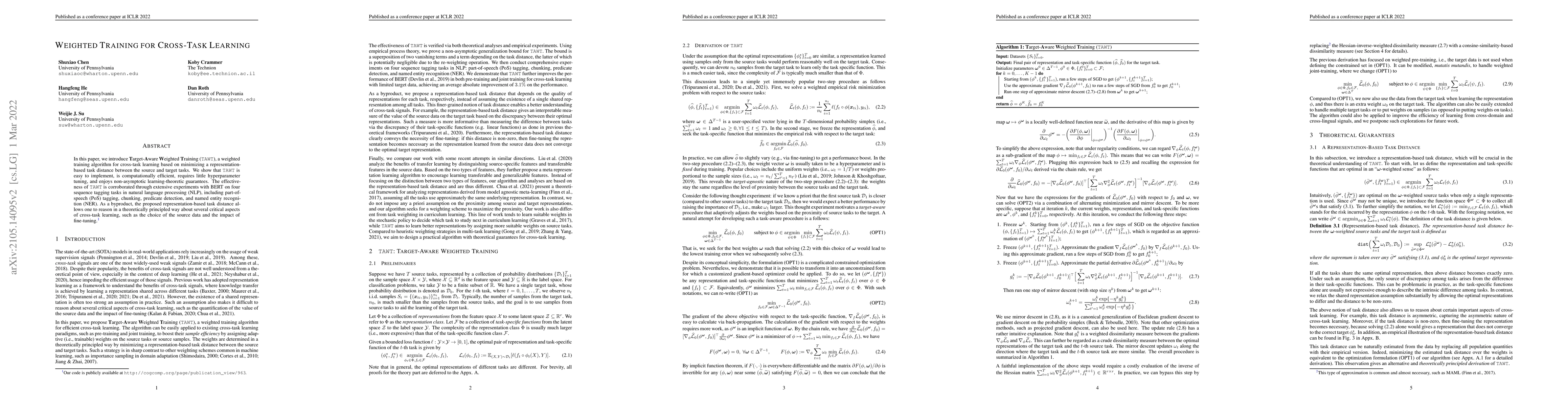 Thumbnail for Weighted Training for Cross-Task Learning