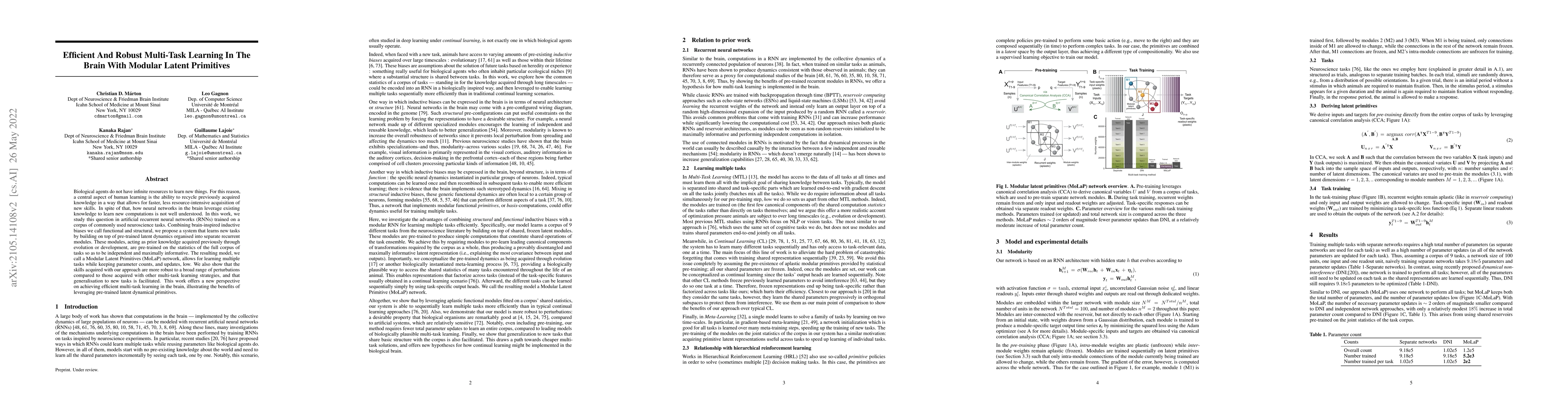 Thumbnail for Efficient and robust multi-task learning in the brain with modular
  latent primitives