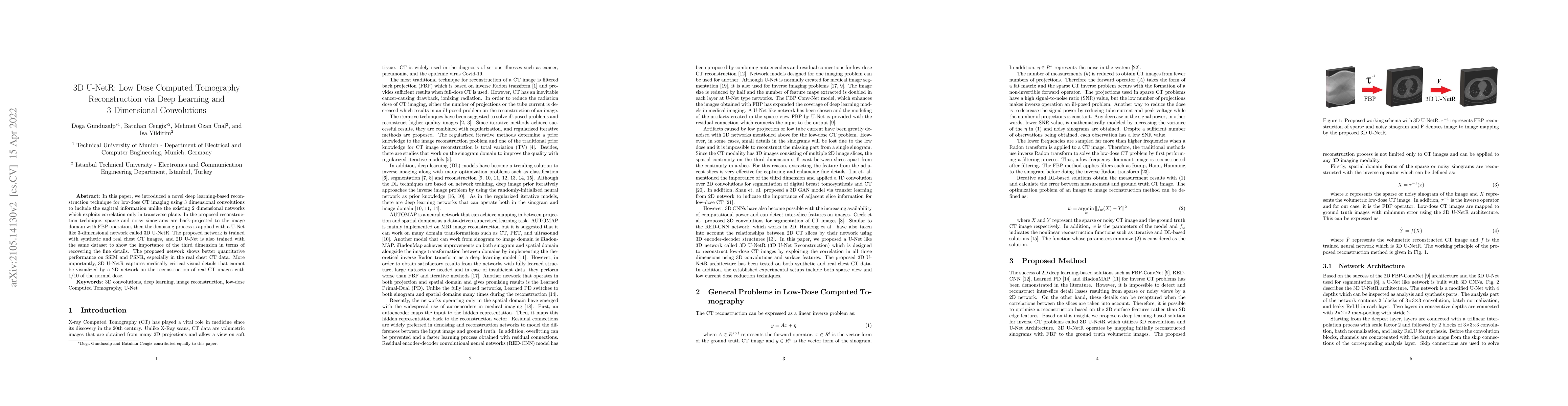 Thumbnail for 3D U-NetR: Low Dose Computed Tomography Reconstruction via Deep Learning
  and 3 Dimensional Convolutions