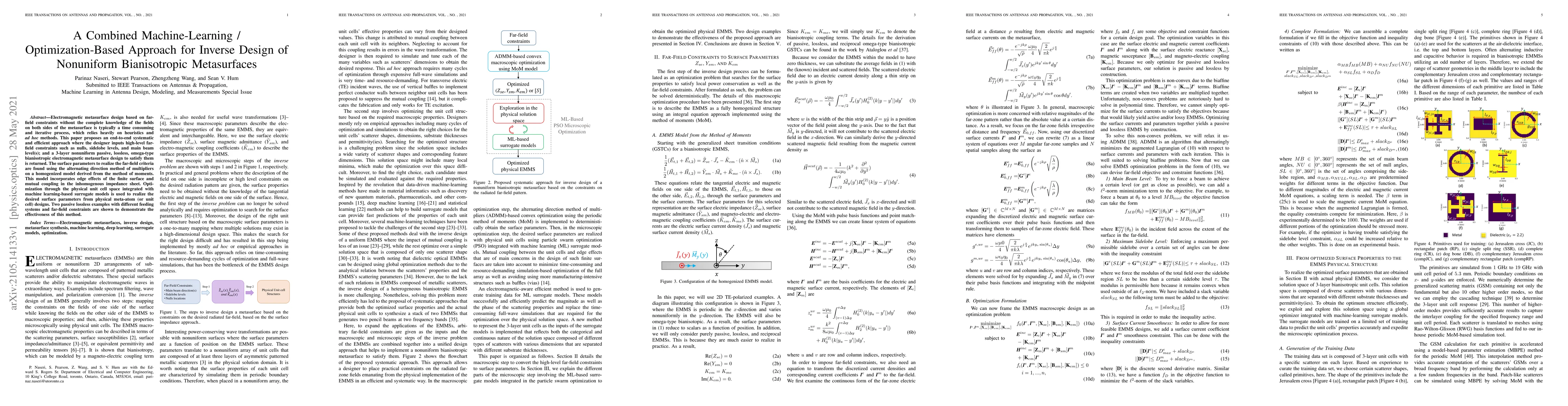 Thumbnail for A Combined Machine-Learning / Optimization-Based Approach for Inverse
  Design of Nonuniform Bianisotropic Metasurfaces