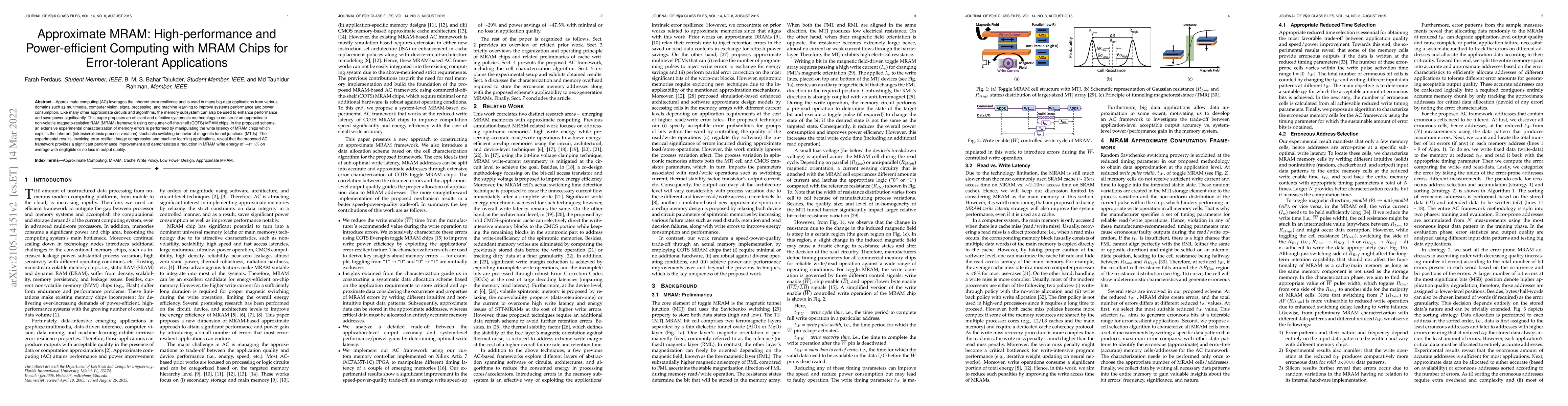 Thumbnail for Approximate MRAM: High-performance and Power-efficient Computing with
  MRAM Chips for Error-tolerant Applications