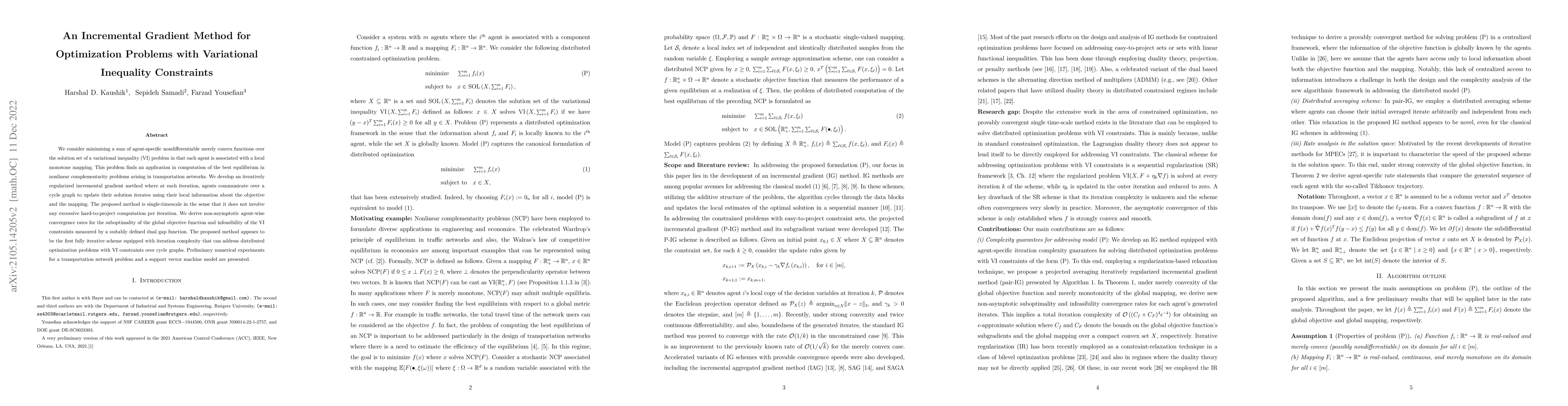 Thumbnail for An Incremental Gradient Method for Optimization Problems with
  Variational Inequality Constraints