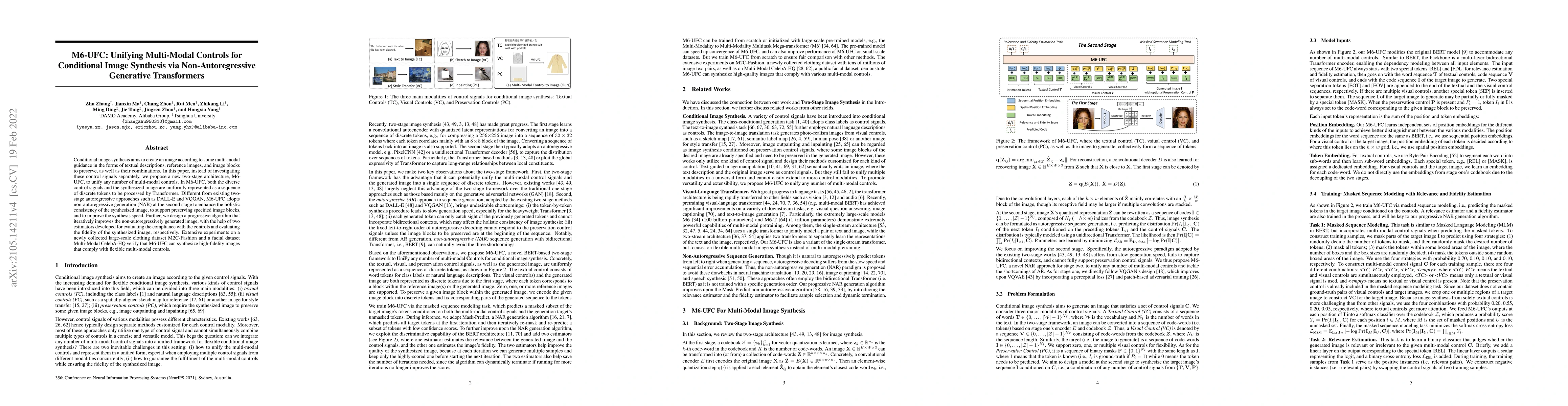 Thumbnail for M6-UFC: Unifying Multi-Modal Controls for Conditional Image Synthesis
  via Non-Autoregressive Generative Transformers