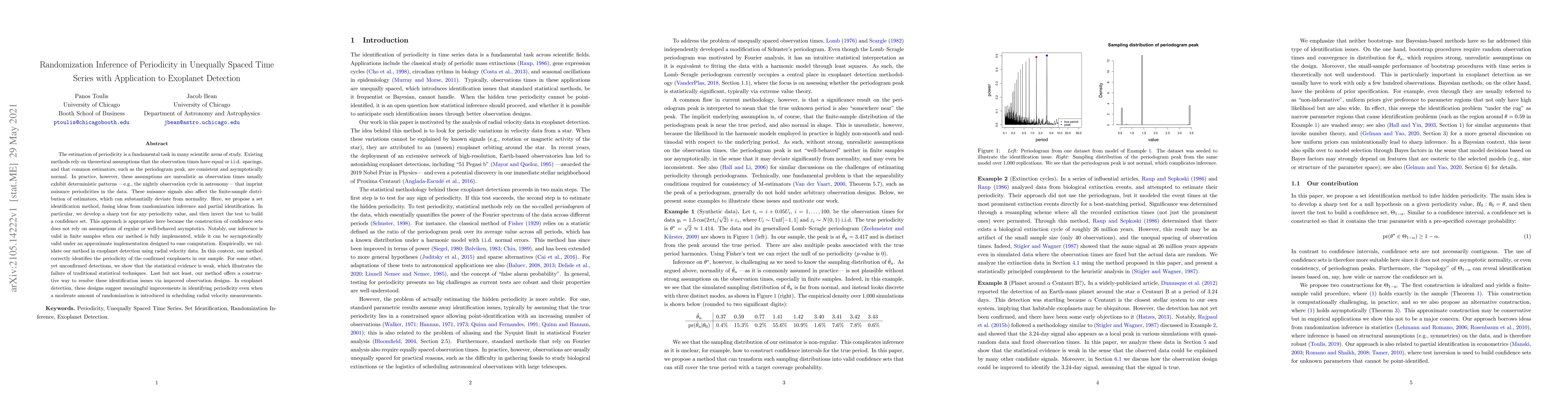 Thumbnail for Randomization Inference of Periodicity in Unequally Spaced Time Series
  with Application to Exoplanet Detection
