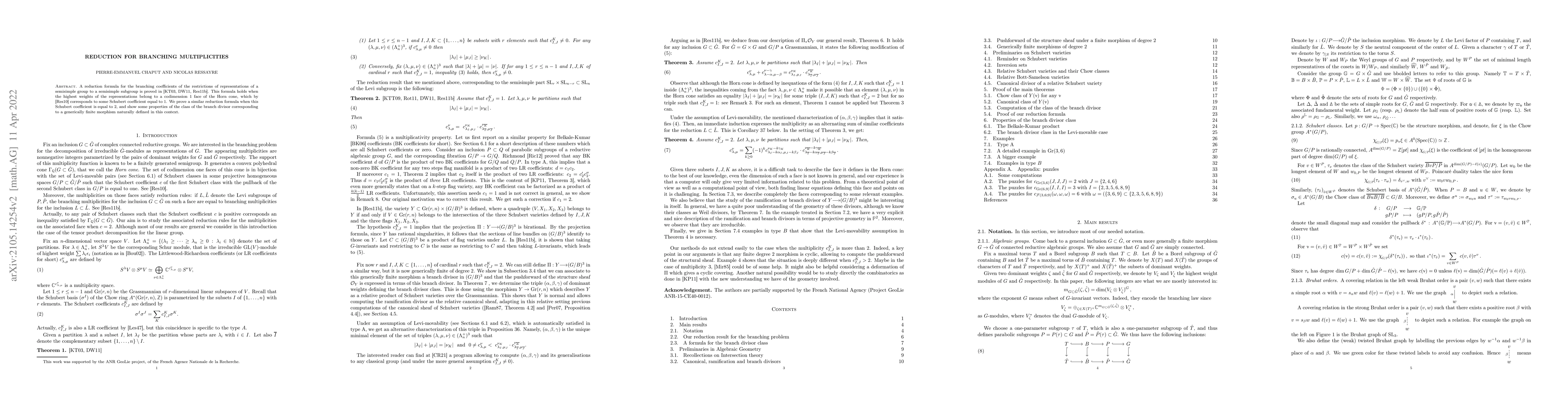 Thumbnail for Reduction for branching multiplicities