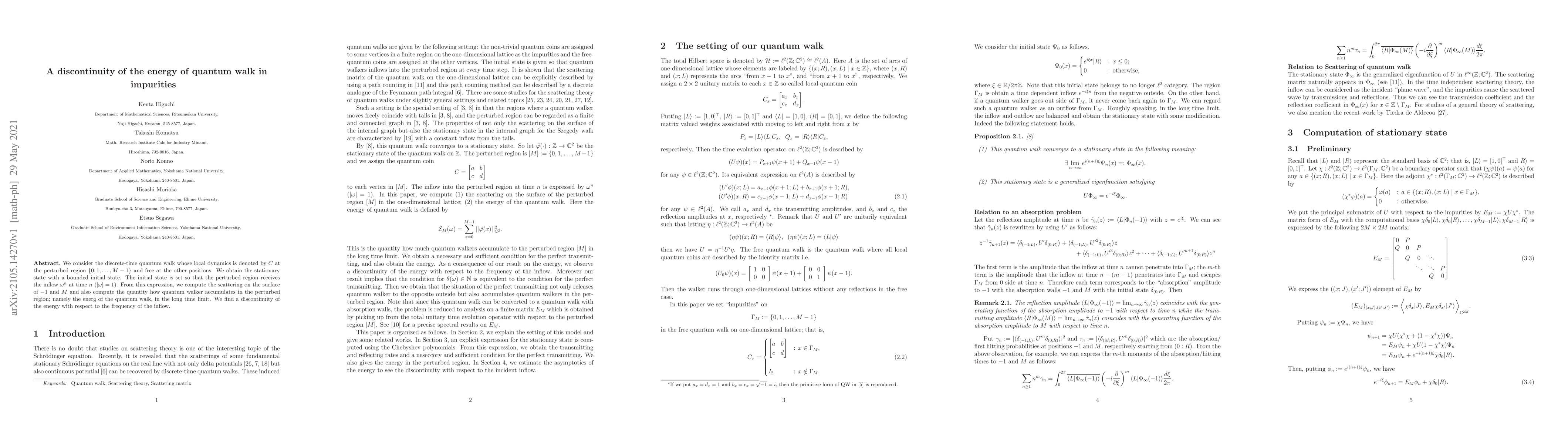Thumbnail for A discontinuity of the energy of quantum walk in impurities