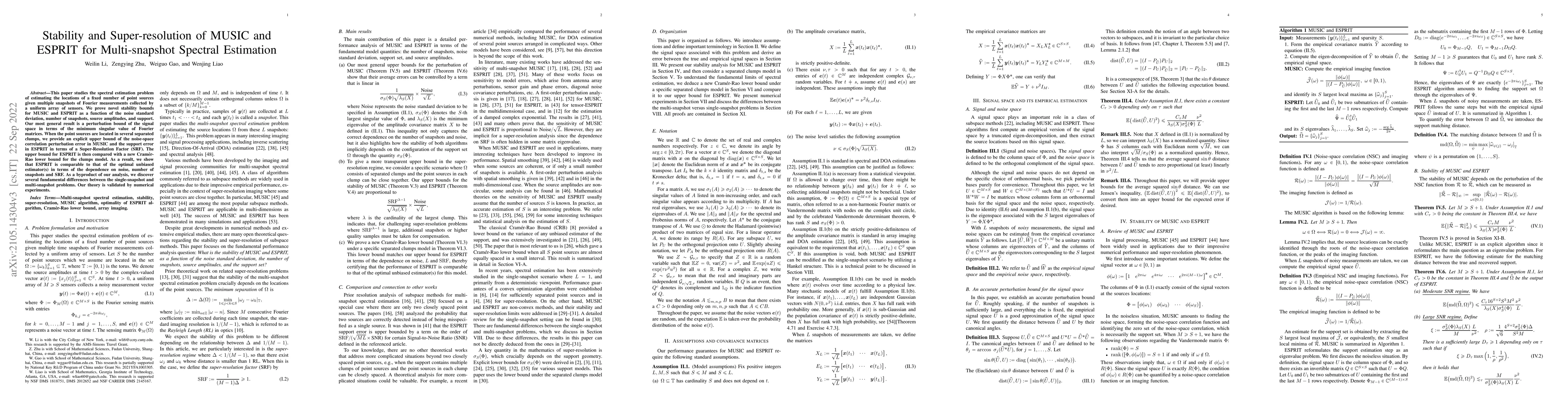 Thumbnail for Stability and Super-resolution of MUSIC and ESPRIT for Multi-snapshot
  Spectral Estimation