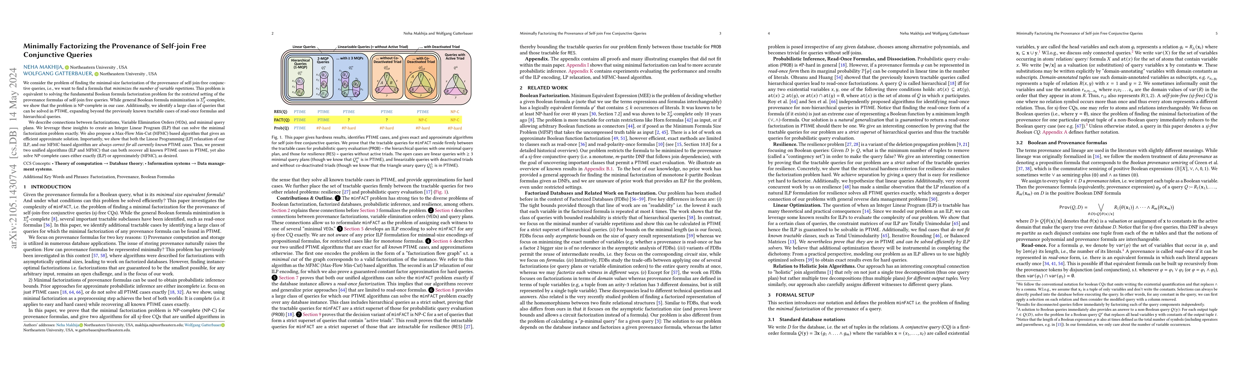 Thumbnail for Minimally Factorizing the Provenance of Self-join Free Conjunctive
  Queries