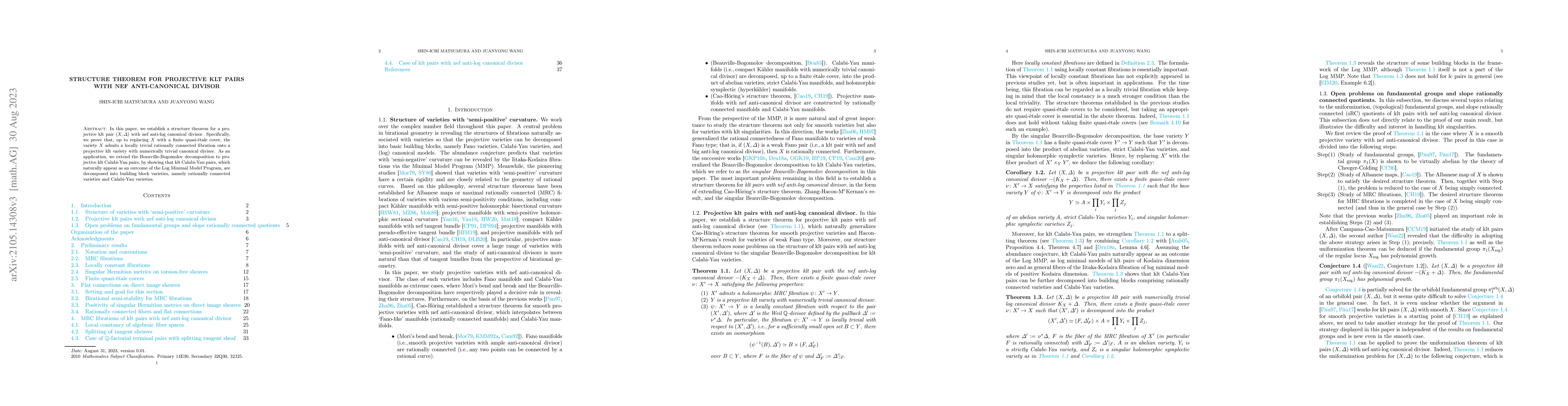Thumbnail for Structure theorem for projective klt pairs with nef anti-canonical
  divisor