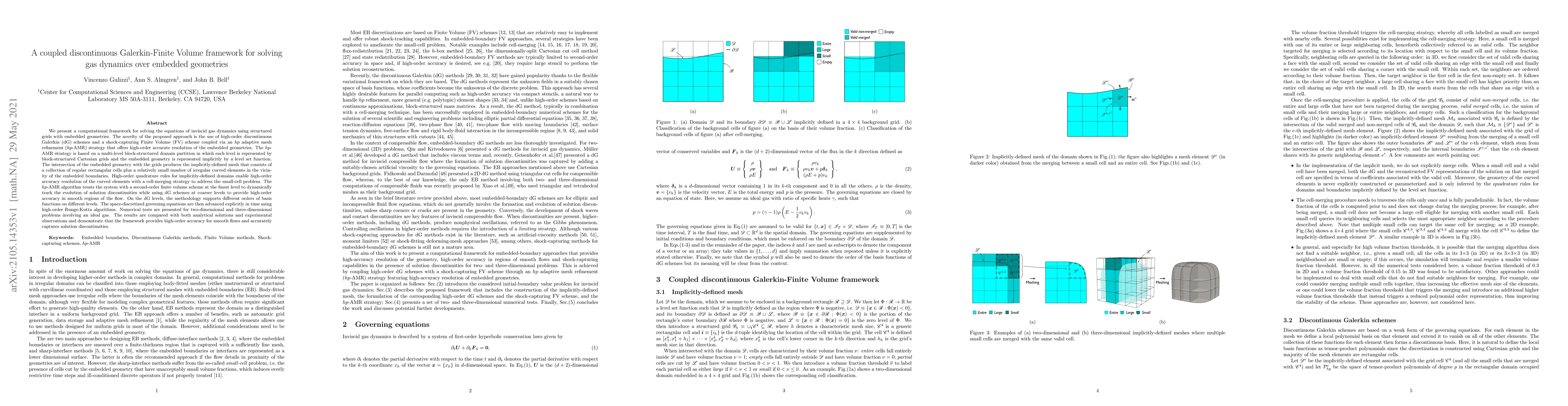 Thumbnail for A coupled discontinuous Galerkin-Finite Volume framework for solving gas
  dynamics over embedded geometries