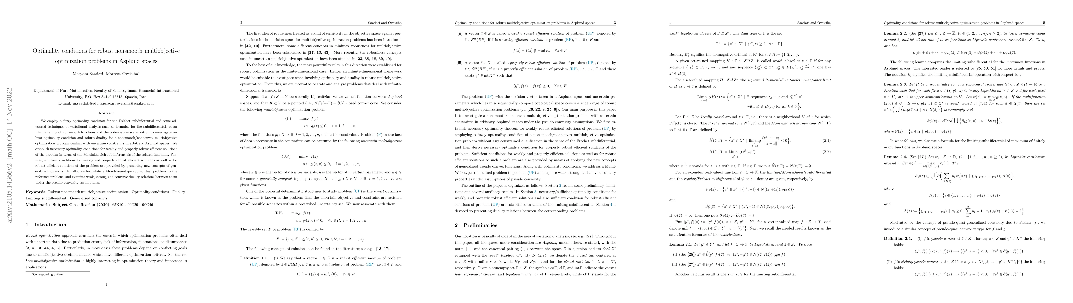 Thumbnail for Optimality conditions for robust nonsmooth multiobjective optimization
  problems in Asplund spaces